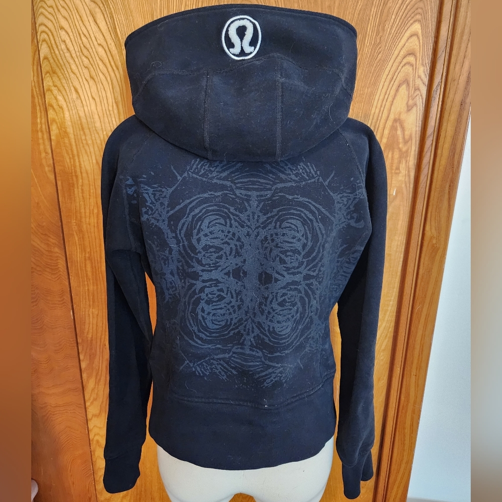 Rare: Lululemon Black Scuba Hoodie Jacket With Design Women's SZ 8